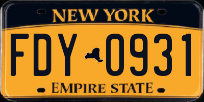 NY license plate FDY0931