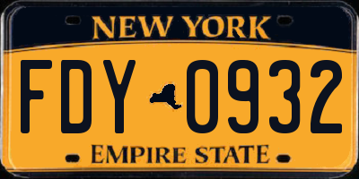 NY license plate FDY0932