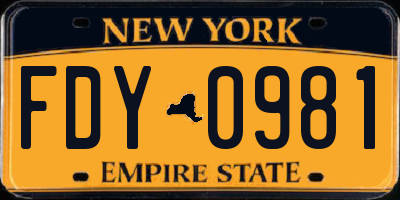 NY license plate FDY0981