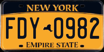 NY license plate FDY0982