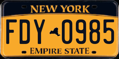 NY license plate FDY0985