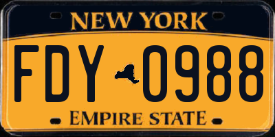 NY license plate FDY0988