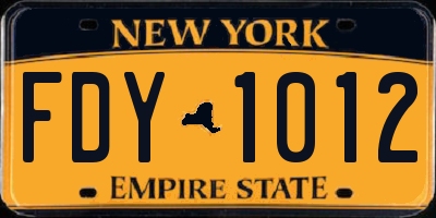 NY license plate FDY1012