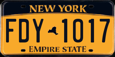 NY license plate FDY1017