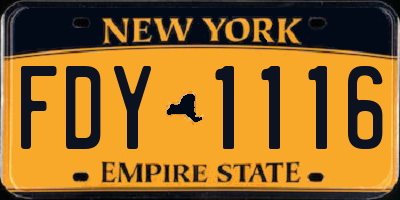 NY license plate FDY1116