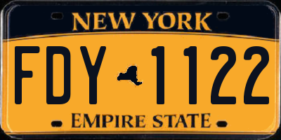 NY license plate FDY1122