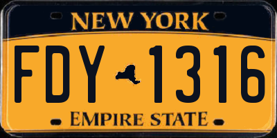 NY license plate FDY1316