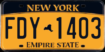 NY license plate FDY1403