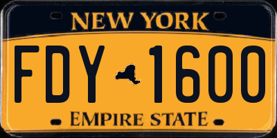 NY license plate FDY1600