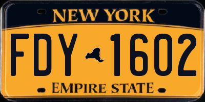 NY license plate FDY1602