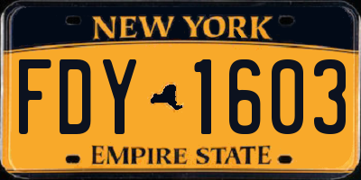 NY license plate FDY1603
