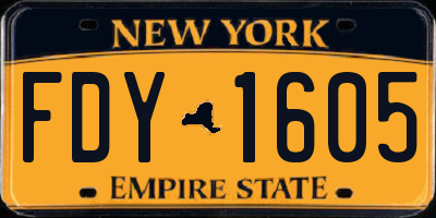 NY license plate FDY1605