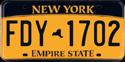 NY license plate FDY1702