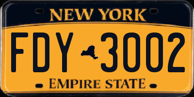 NY license plate FDY3002