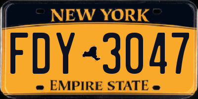 NY license plate FDY3047