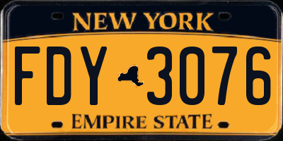 NY license plate FDY3076