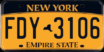 NY license plate FDY3106