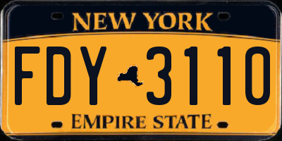 NY license plate FDY3110