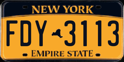 NY license plate FDY3113