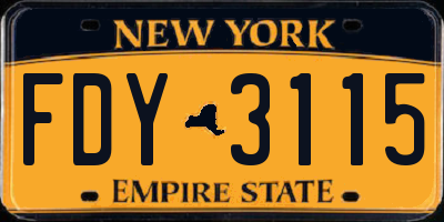 NY license plate FDY3115