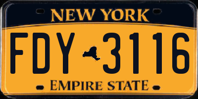 NY license plate FDY3116