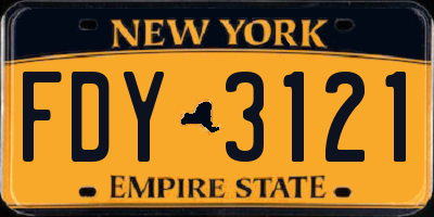 NY license plate FDY3121