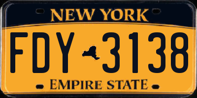 NY license plate FDY3138