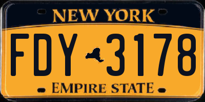 NY license plate FDY3178