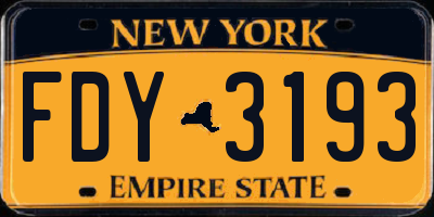 NY license plate FDY3193
