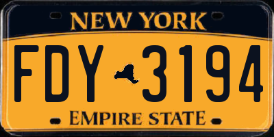 NY license plate FDY3194
