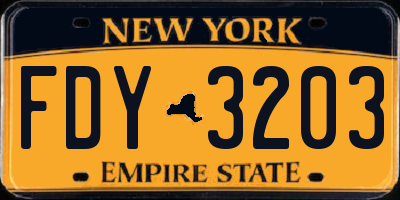 NY license plate FDY3203