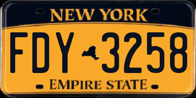NY license plate FDY3258