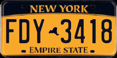 NY license plate FDY3418