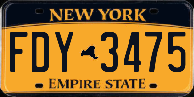 NY license plate FDY3475