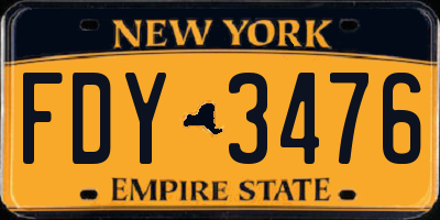 NY license plate FDY3476