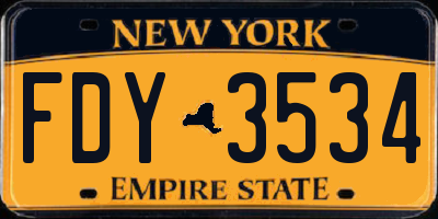 NY license plate FDY3534