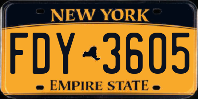 NY license plate FDY3605