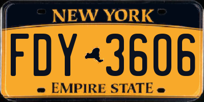 NY license plate FDY3606