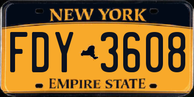 NY license plate FDY3608