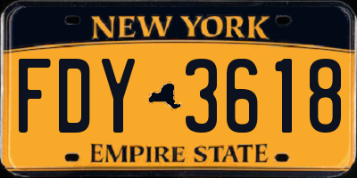 NY license plate FDY3618