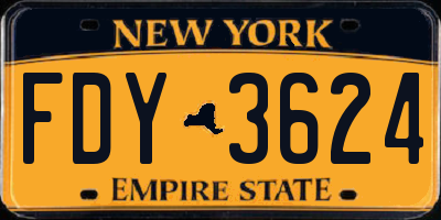 NY license plate FDY3624