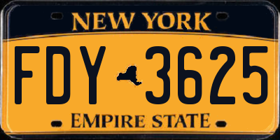 NY license plate FDY3625