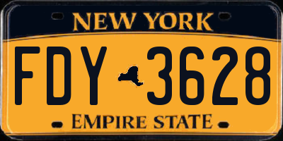 NY license plate FDY3628