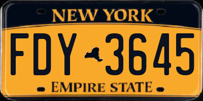 NY license plate FDY3645