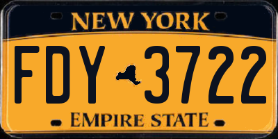 NY license plate FDY3722
