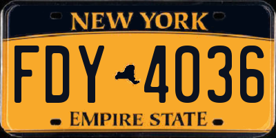 NY license plate FDY4036
