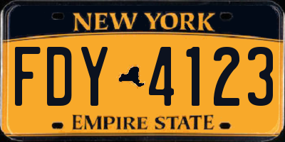 NY license plate FDY4123