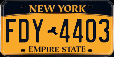 NY license plate FDY4403