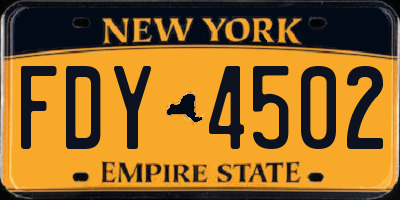 NY license plate FDY4502