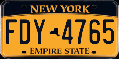 NY license plate FDY4765